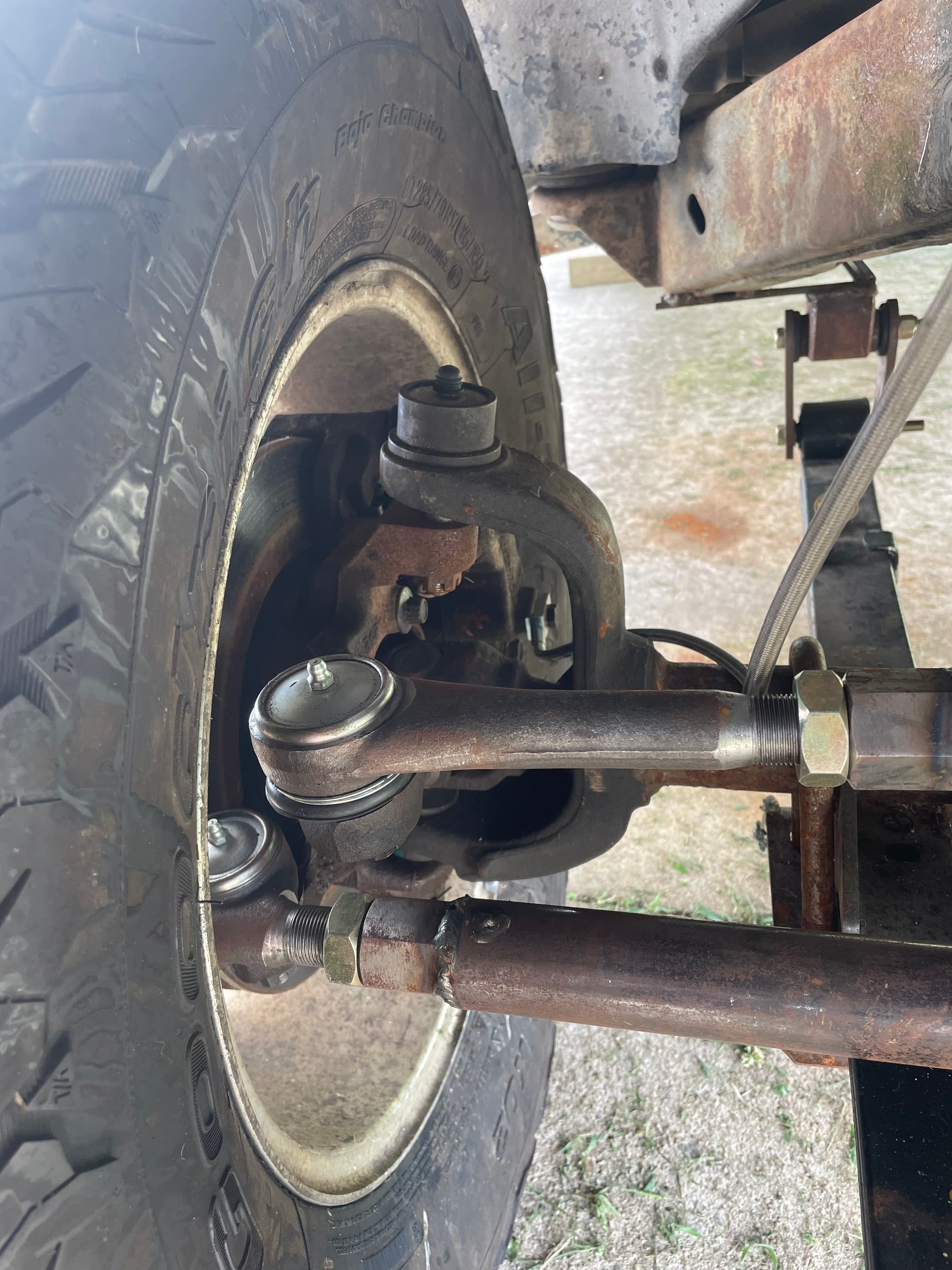 Jeep axles with modified knuckles for larger rotors and dual piston calipers for the added power.